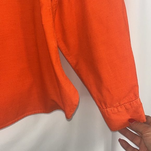 Moda International corduroy long sleeve pockets button down shirt Sz L Orange - Picture 6 of 11